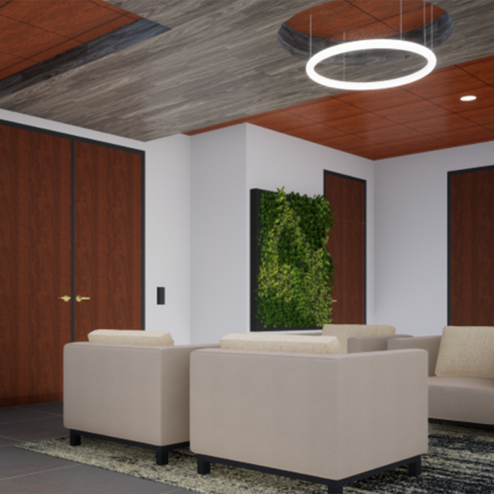 Exploration of several design options for an entrance lobby renovation, in an existing corporate office building